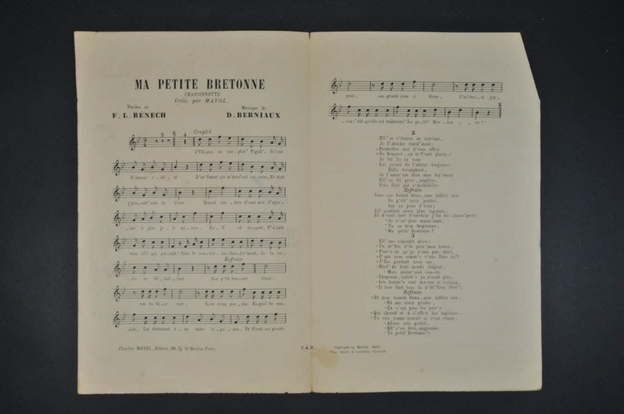 Ferdinand Louis Bénech ; Désiré Berniaux ; Félix Mayol ; Charles Mayol partition de musique petit format Île-de-France, France 1907 1965.160.5 Photo Mucem