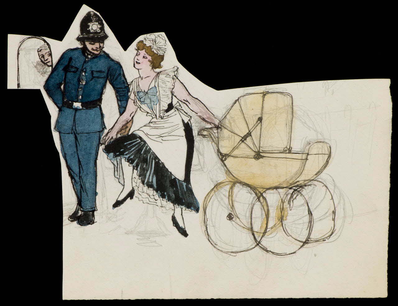 partie d'un ensemble de dessins Policier, femme et landau 1968.102.5365 Photo