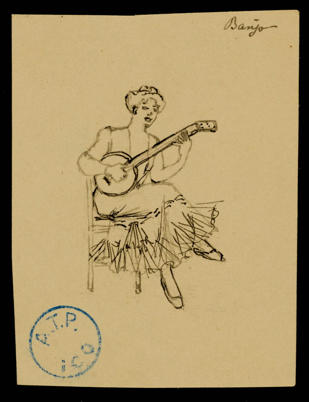 partie d'un ensemble de dessins Banjo  Mme Bajus pendant que Mr joue de la clarinette 1968.102.640.3 Photo