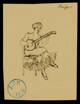 partie d'un ensemble de dessins Banjo  Mme Bajus pendant que Mr joue de la clarinette 1968.102.640.3 Photo