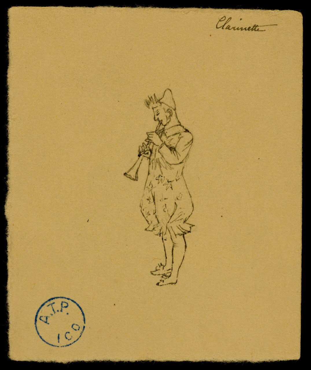 partie d'un ensemble de dessins Clarinette  Bajus que Mme joue du banjo 1968.102.640.5 Photo