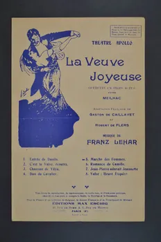 Robert De Flers ; Gaston Caillavet ; Franz Lehar ; Henri Meilhac ; Éditions Max Eschig chanson petit format Île-de-France, France 1909 1966.158.265  Photo Mucem