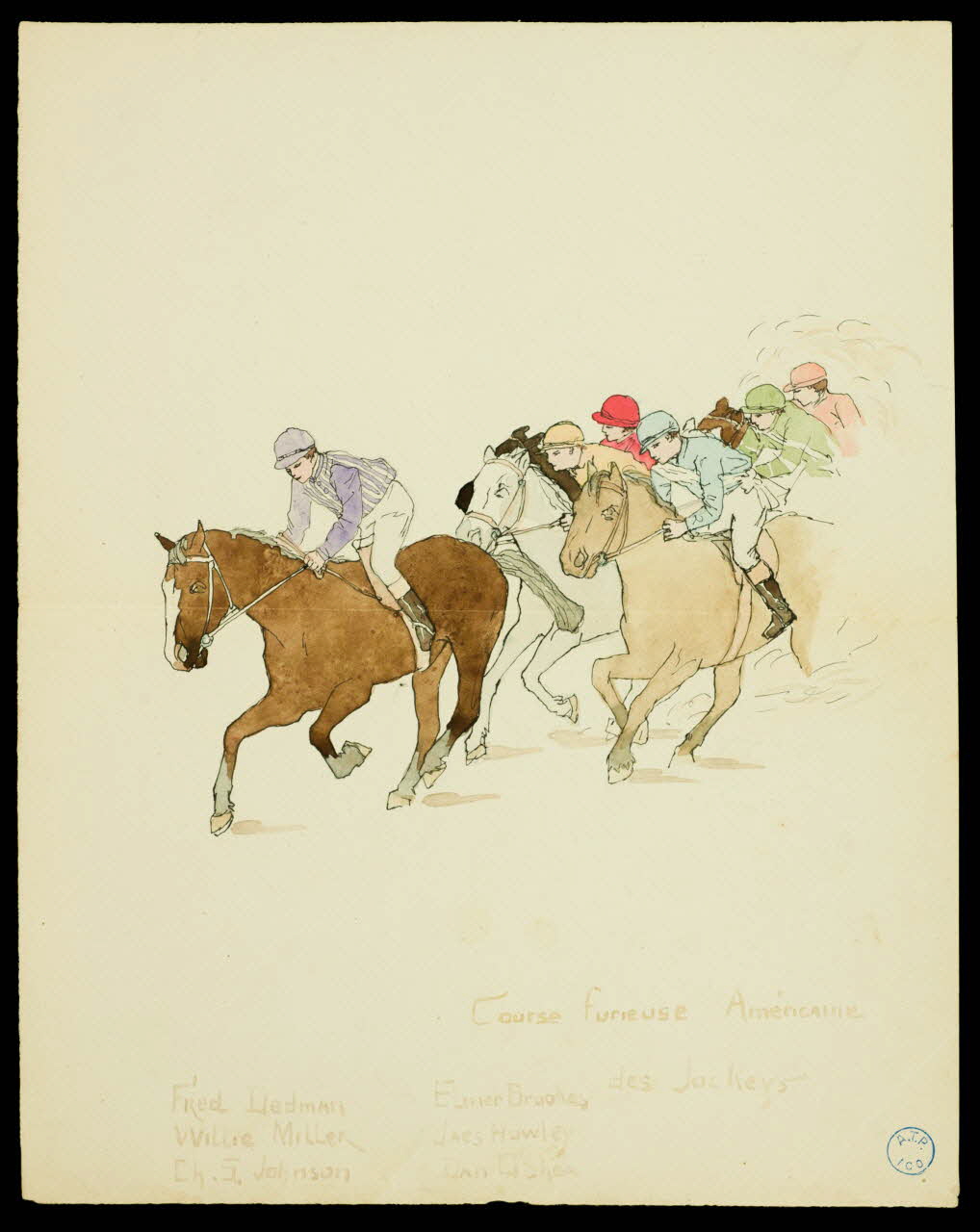 partie d'un ensemble de dessins Course Furieuse Américaine  des Jockeys 1968.102.670.13 Photo