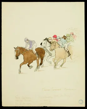 partie d'un ensemble de dessins Course Furieuse Américaine  des Jockeys 1968.102.670.13  Photo