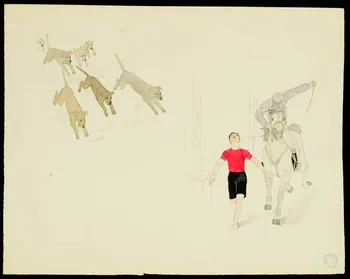 partie d'un ensemble de dessins Course de chiens et jockey à cheval 1968.102.670.6 Photo