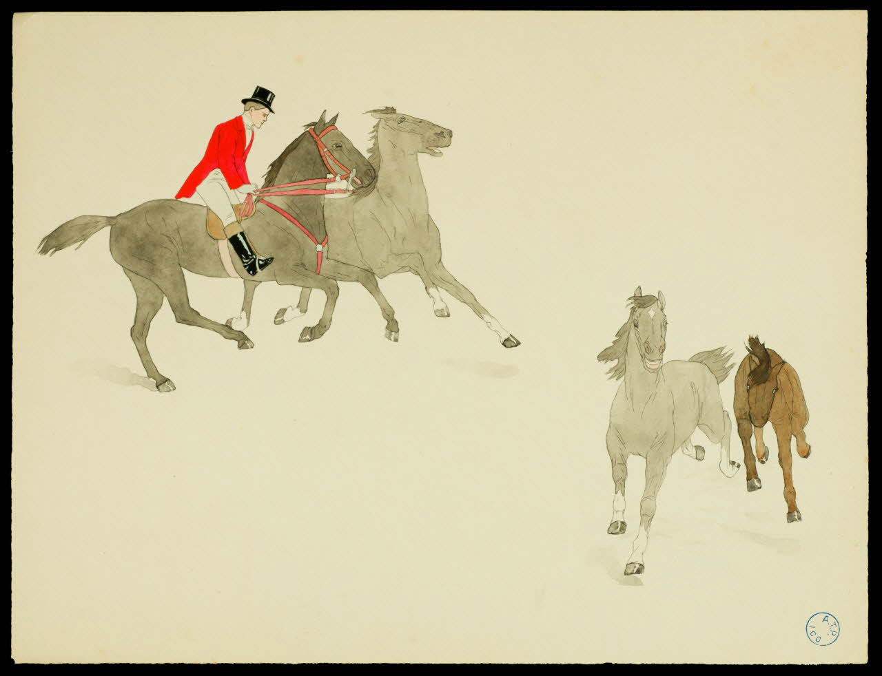 partie d'un ensemble de dessins Ecuyer et ses chevaux 1968.102.670.7 Photo