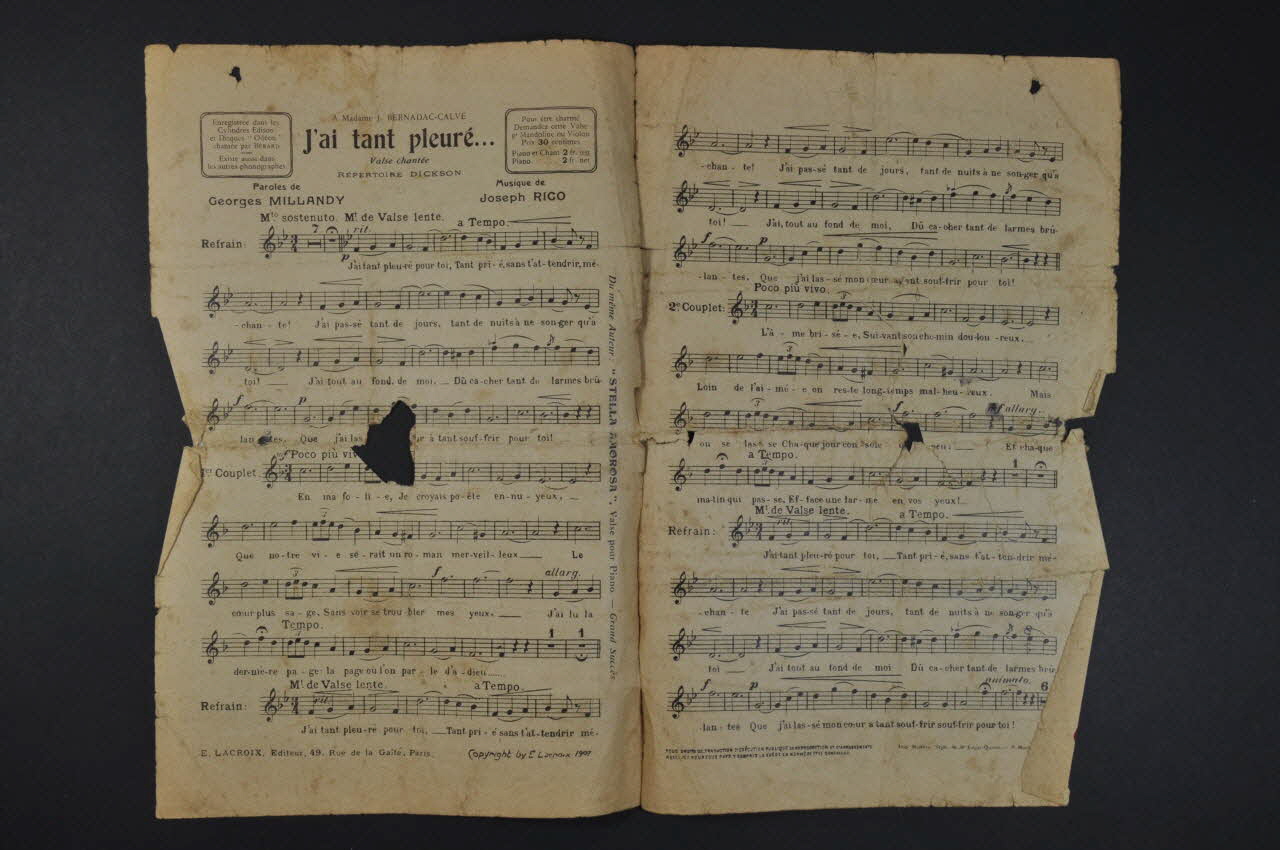 Joseph Rico ; Georges Millandy ; Henri Dickson ; Lacroix Père et Fils Aine partition de musique petit format Île-de-France, France 1907 1965.160.69 Photo Mucem