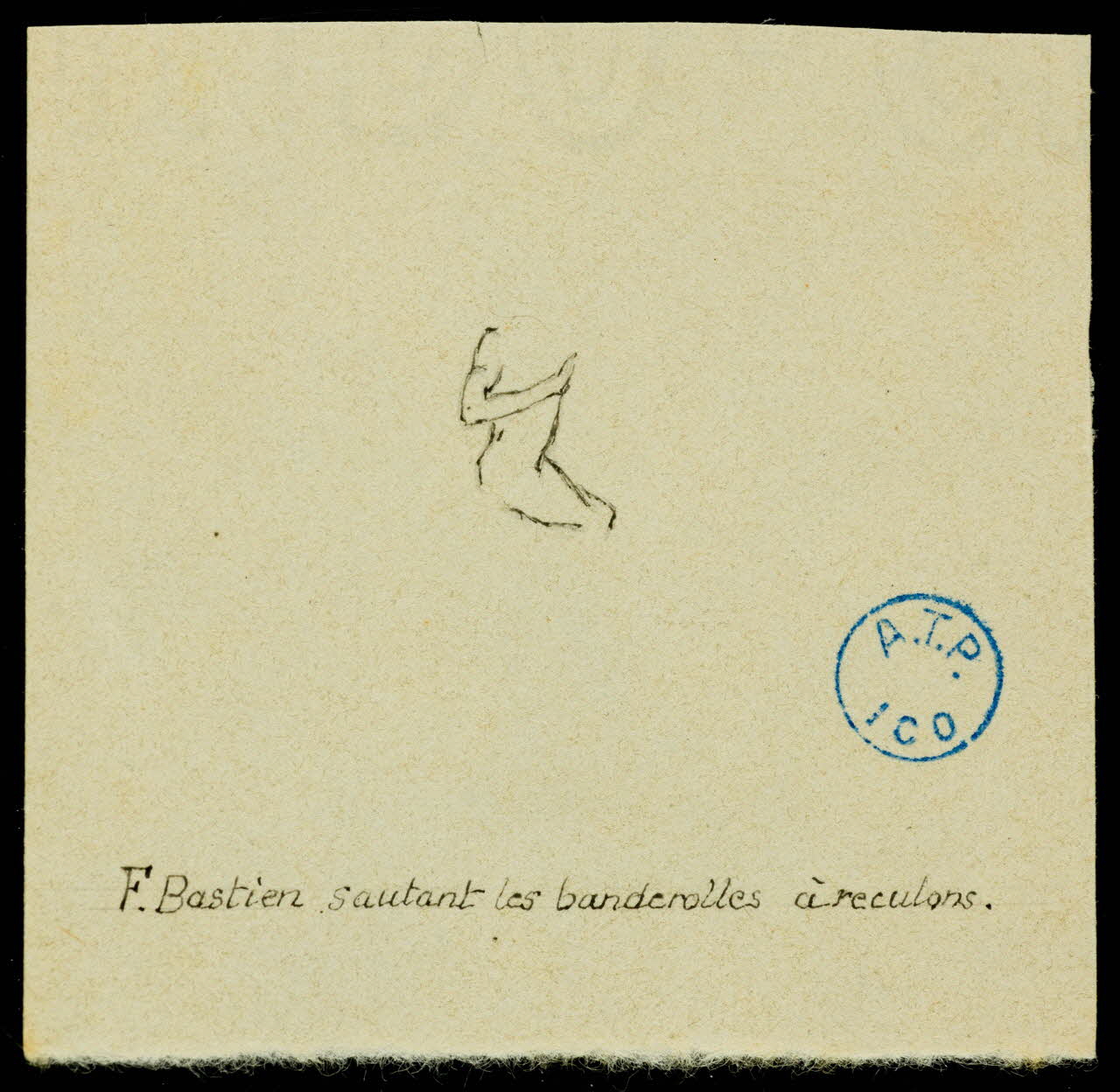 partie d'un ensemble de dessins F. Bastien sautant les banderolles à reculons 1968.102.724 Photo