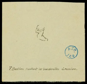 partie d'un ensemble de dessins F. Bastien sautant les banderolles à reculons 1968.102.724 Photo