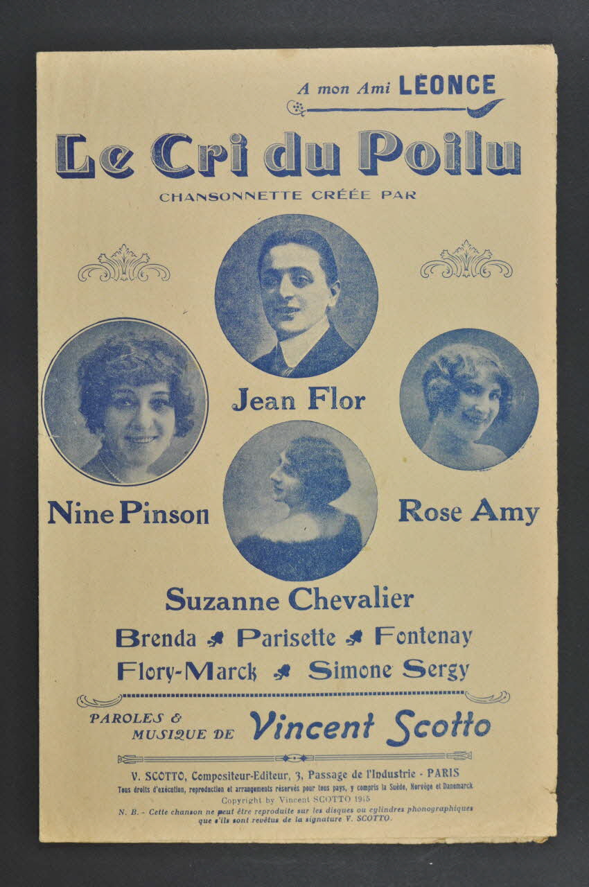 Vincent Scotto ; Jean Flor ; Rose Amy ; Suzanne Chevalier ; Nine Pinson ; Vallaz chanson petit format Île-de-France, France 1915 1965.160.72 Photo Mucem