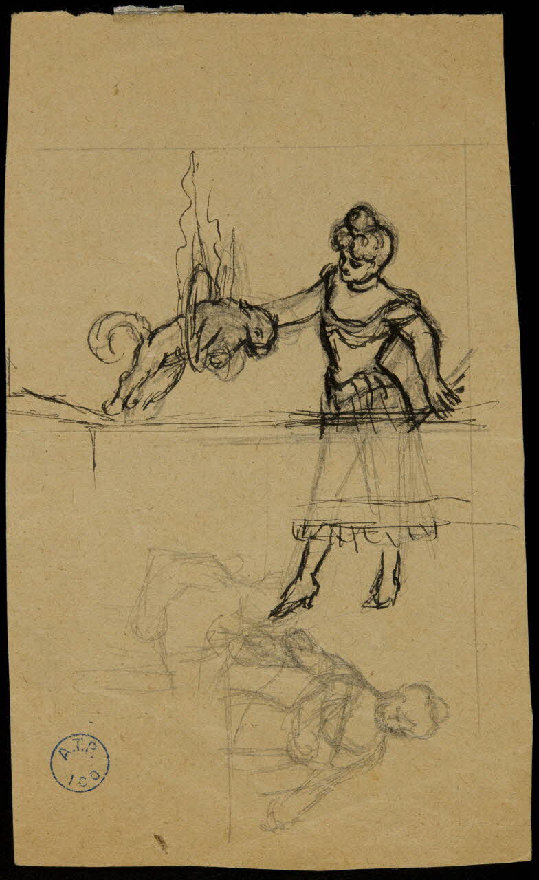 partie d'un ensemble de dessins Femme faisant sauter un chat dans un cerceau de feu 1968.102.764.8 Photo