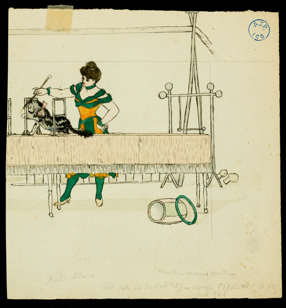 partie d'un ensemble de dessins Femme dressant un chat 1968.102.766 Photo