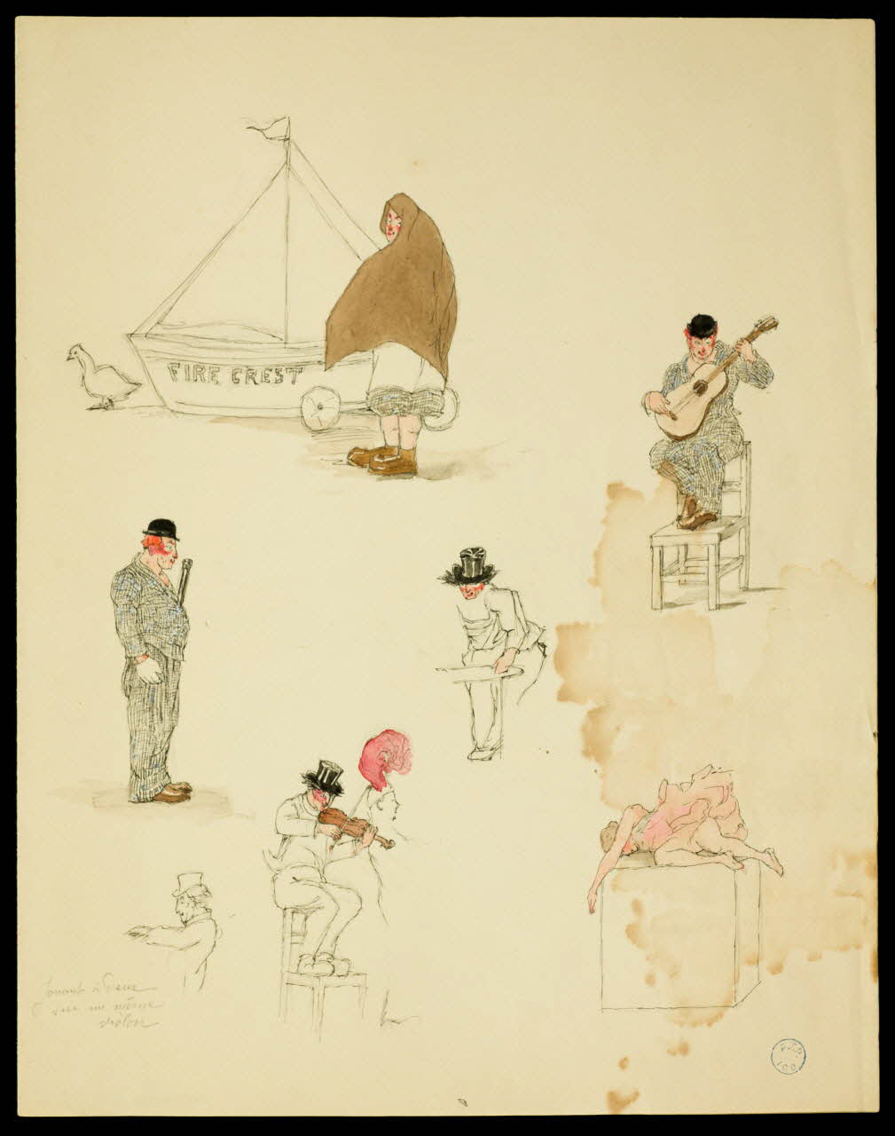 partie d'un ensemble de dessins Jouant à deux  sur un même  violon 1968.102.778 Photo