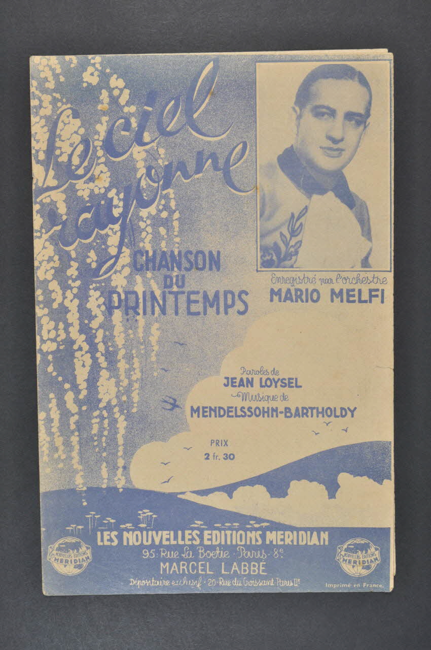 Félix Mendelssohn ; Jean Loysel ; Mario Melfi ; Méridian, Les Nouvelles éditions; partition de musique petit format 1939 1965.161.8 Photo Mucem