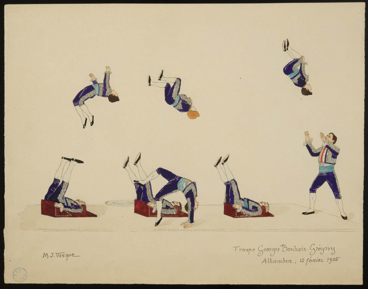 partie d'un ensemble de dessins Troupe Georges Bonhair Grégory  Alhambra, 12 Février 1905 1968.102.922.7 Photo