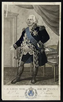 estampe S. M. LOUIS XVIII, ROI DE FRANCE  & de Navarre  après avoir signé la paix dans son Cabinet au Château des Tuileries. 1968.37.21 Photo