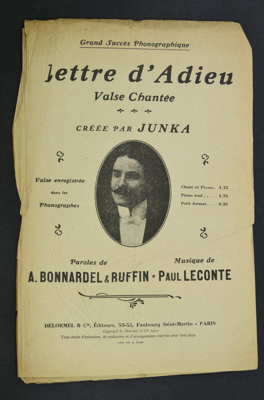 Ruffin ; André Bonnardel ; Paul Leconte ; H. Delormel chanson petit format Île-de-France, France 1910 1966.158.75 Photo Mucem