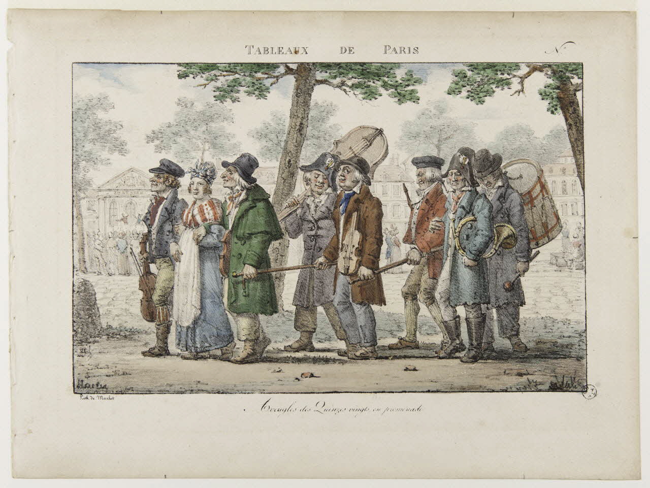 estampe TABLEAUX DE PARIS  Aveugles des Quinze vingts en promenade 1968.37.63 Photo