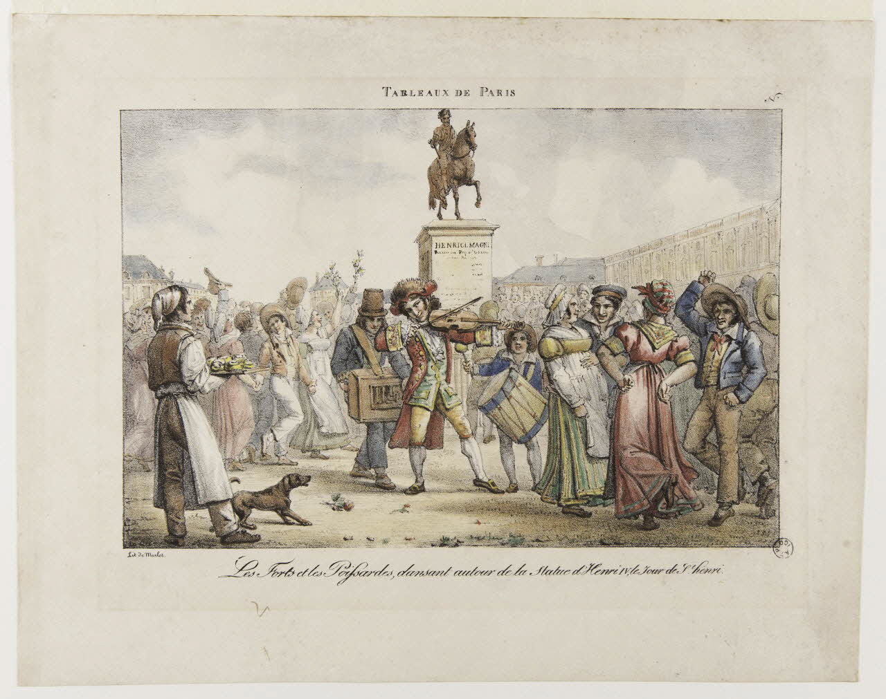 estampe TABLEAUX DE PARIS  Les Forts et les Poissardes, dansant autour de la statue d'Henri IV, le jour de St. henri. 1968.37.67 Photo