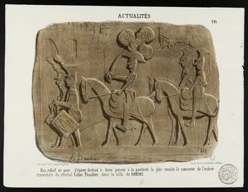 estampe ACTUALITES  Bas-relief en pain d'épices destiné à faire passer à la postérité la plus reculée le souvenir de l'entrée  triomphale du général Léon Faucher dans la ville de RHEIMS 1968.49.30  Photo