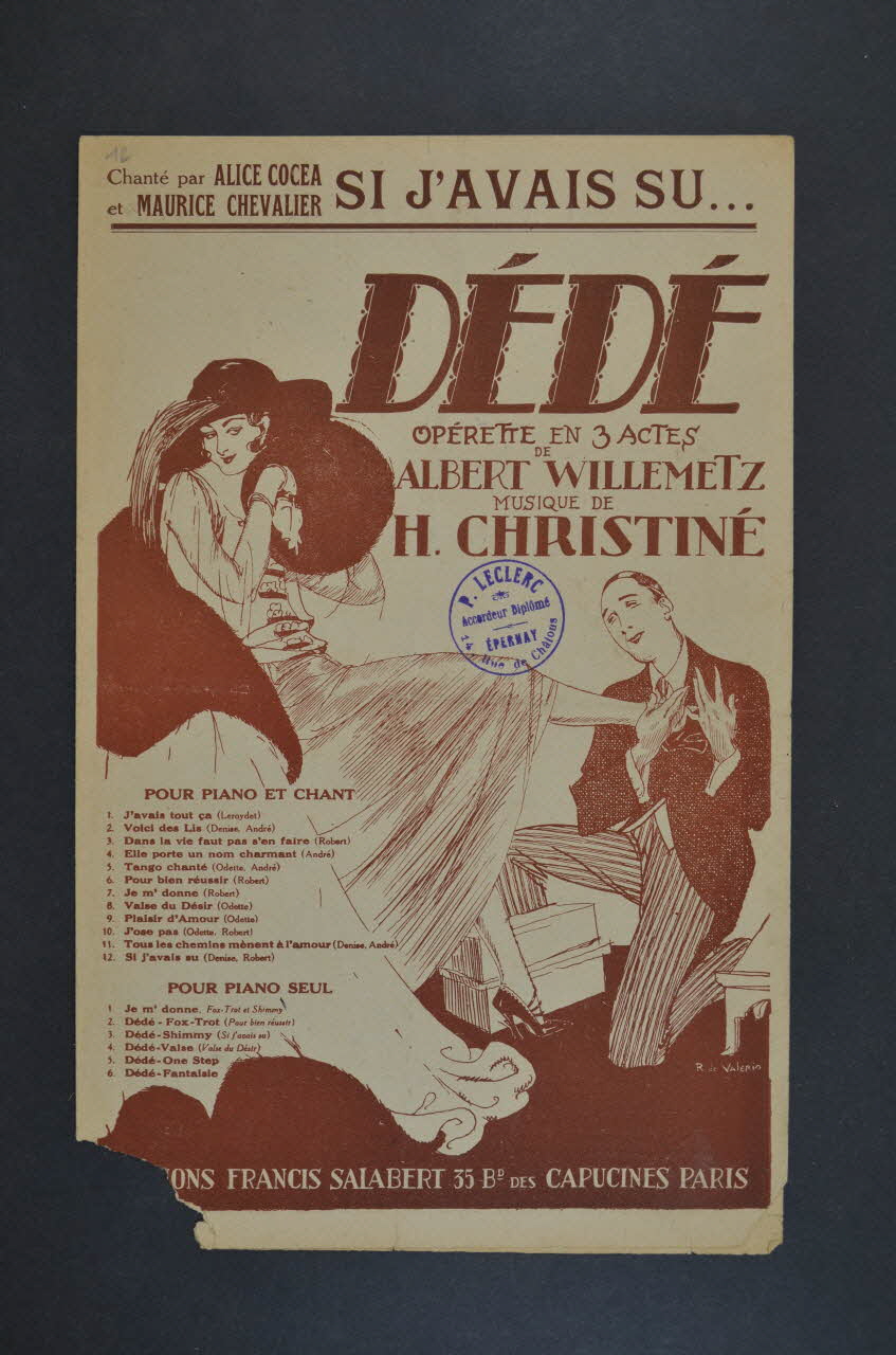 Henri Christiné ; Albert Willemetz ; Alice Cocéa ; Maurice Chevalier ; Francis F. Salabert chanson petit format Île-de-France, France 1921 1965.164.30 Photo Mucem