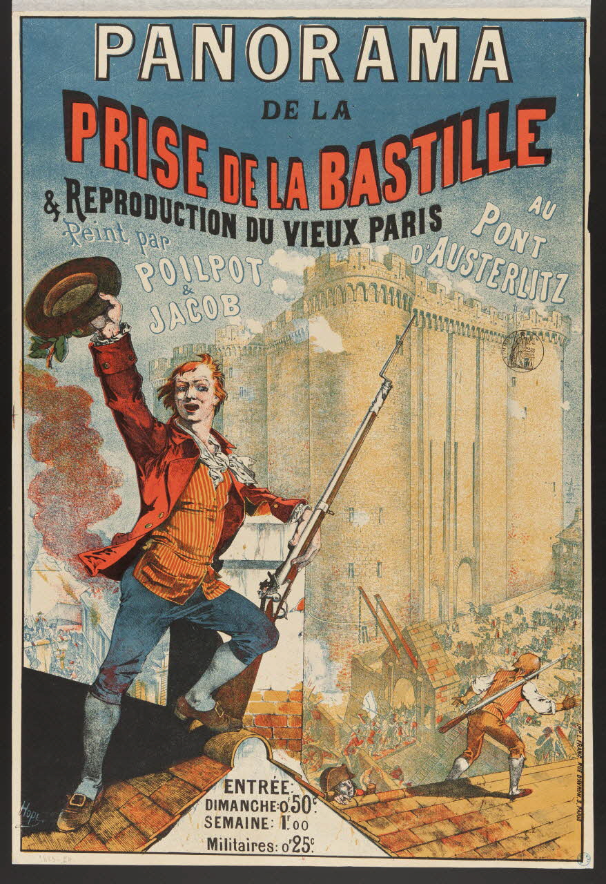 Choubrac Léon ; Franc L. affiche PANORAMA  DE LA  PRISE DE LA BASTILLE  & REPRODUCTION DU VIEUX PARIS Paris 1883 1968.65.24 Photo
