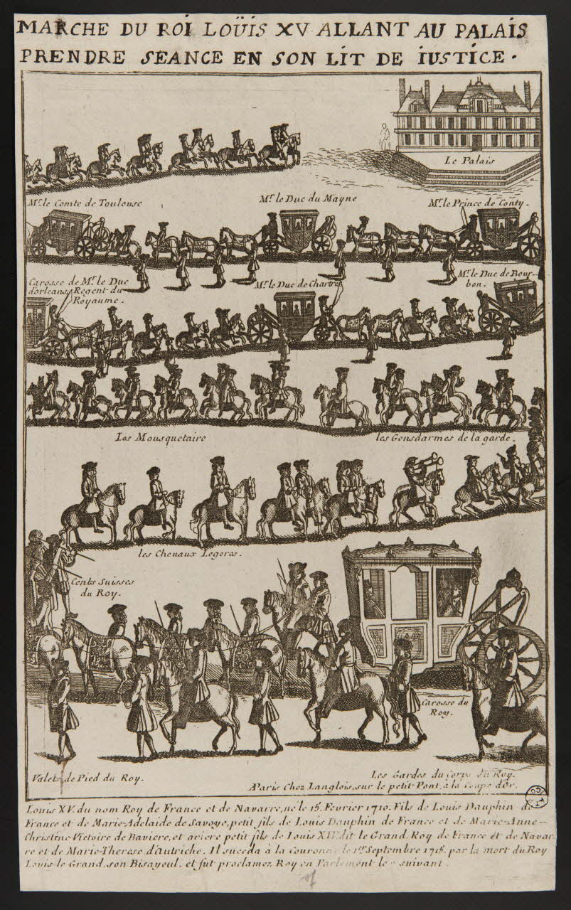 estampe MARCHE DU ROI LOUIS XV ALLANT AU PALAIS  PRENDRE SEANCE EN SON LIT DE JUSTICE. 1968.66.7 Photo