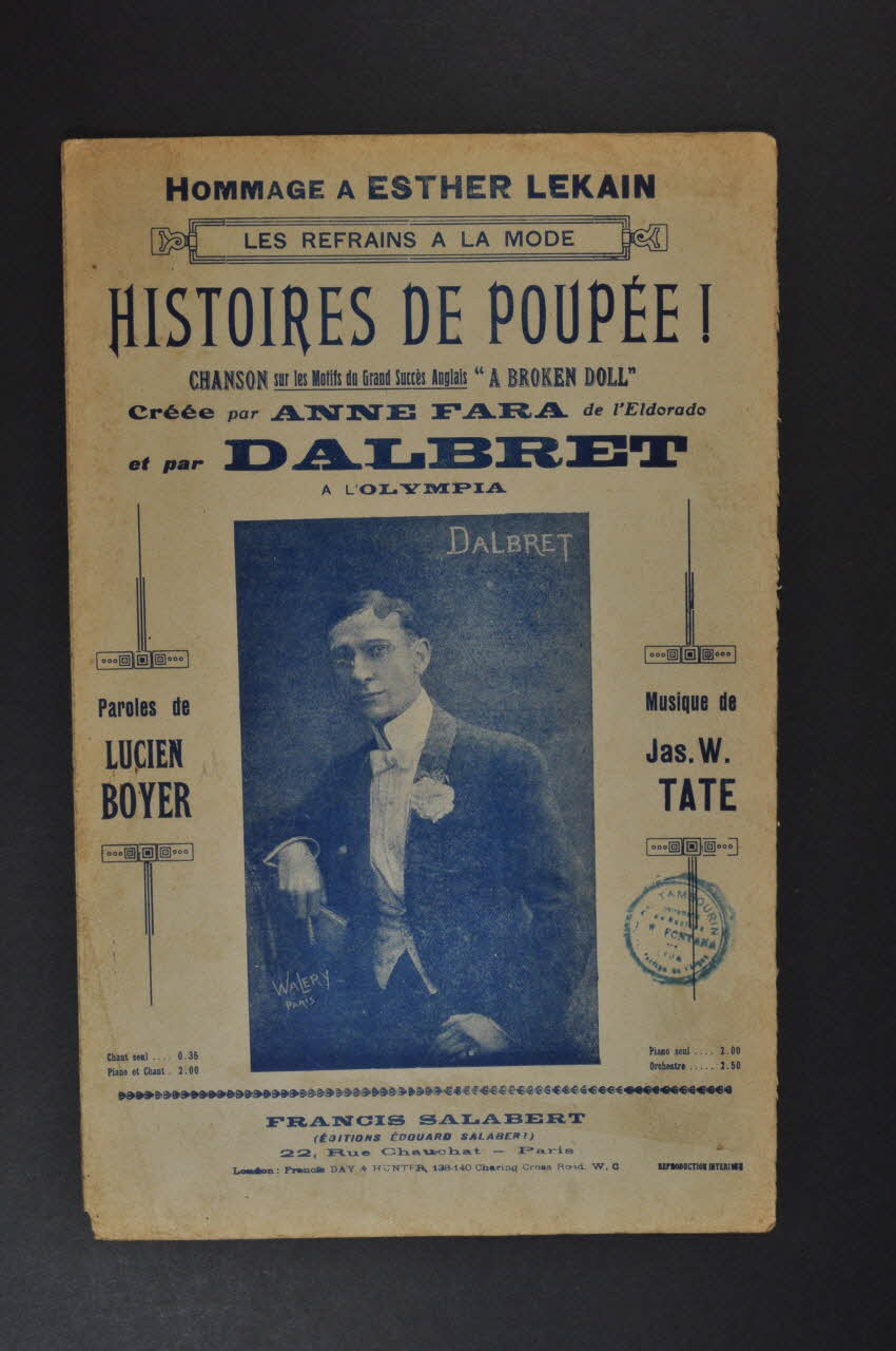 Jas. W. Tate ; Lucien Boyer ; Anne Fara ; Paul Dalbret ; Francis F. Salabert chanson petit format Île-de-France, France 1926 1965.164.33 Photo Mucem