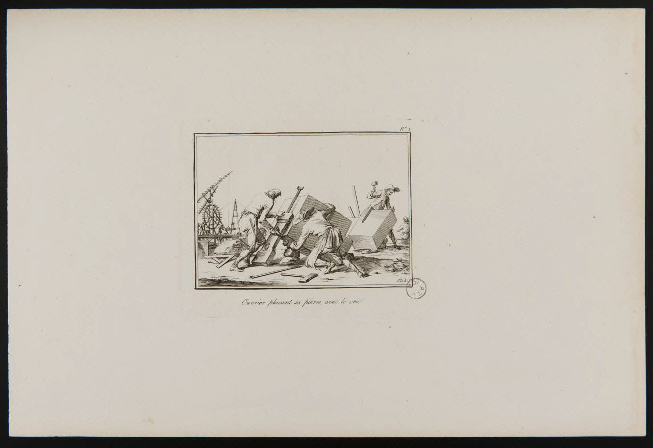 estampe Ouvrier placant sa pierre avec le cric. 1968.92.25 Photo