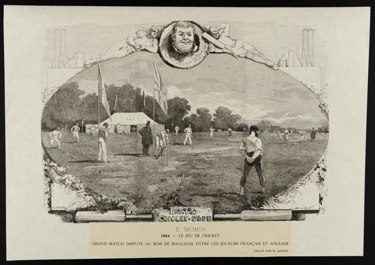 estampe 1864. - LE JEU DE CRICKET  GRAND MATCH DISPUTE AU BOIS DE BOULOGNE ENTRE LES JOUEURS FRANCAIS ET ANGLAIS 1968.92.59 Photo