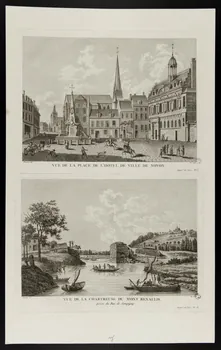 estampe VUE DE LA PLACE DE L'HOTEL DE VILLE DE NOYON. 1968.92.90.1/2 Photo