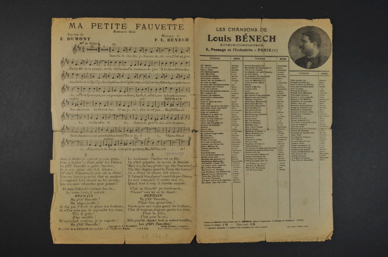 Ferdinand Louis Bénech ; Ernest Dumont chanson petit format 1922 1965.164.7 Photo Mucem