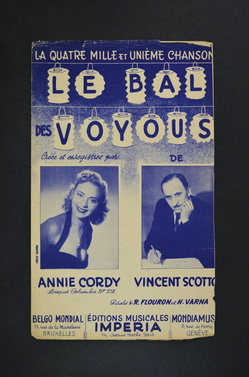 Henri Varna ; René Flouron ; Vincent Scotto ; Annie Cordy ; Imperia, Editions; chanson petit format Île-de-France, France 1952 1965.165.11 Photo Mucem