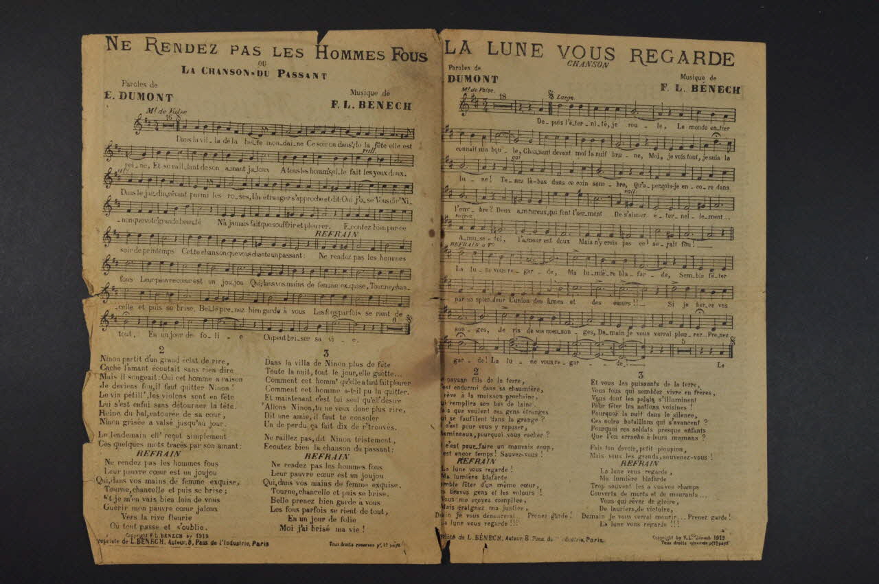 Ernest Dumont ; Ferdinand Louis Bénech chanson petit format Île-de-France, France 1919 1966.159.2  Photo Mucem