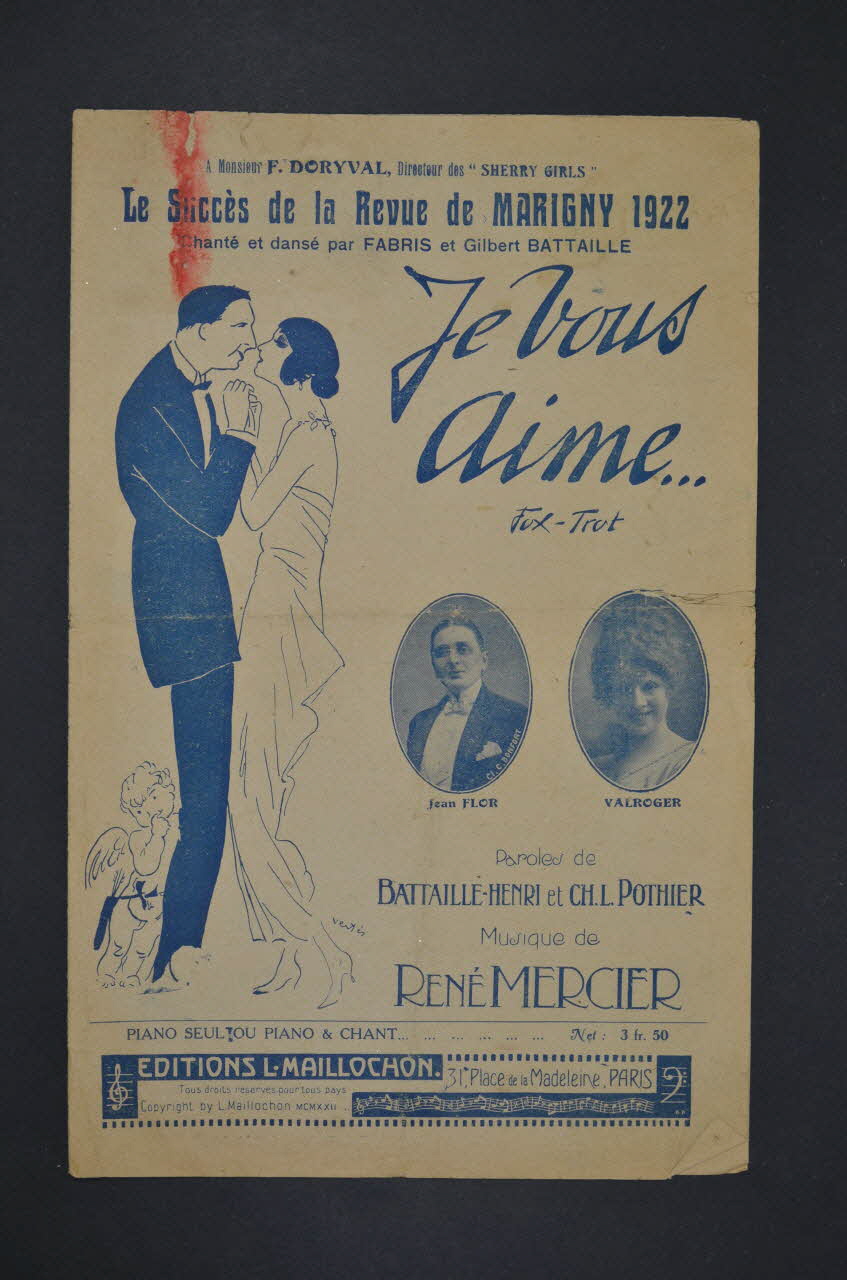 Jacques Battaille-Henri ; René Mercier ; Charles-Louis Pothier ; Marthe Fabris ; Gilbert Battaille ; L. Maillochon chanson petit format Île-de-France, France 1922 1966.159.3 Photo Mucem