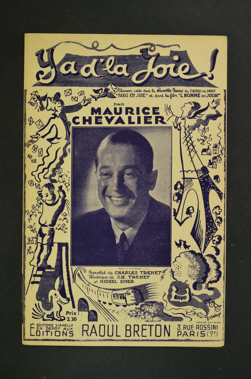 Michel Emer ; Charles Trénet ; Maurice Chevalier ; Raoul Breton chanson petit format Paris 9ème 1937 1966.160.3 Photo Mucem