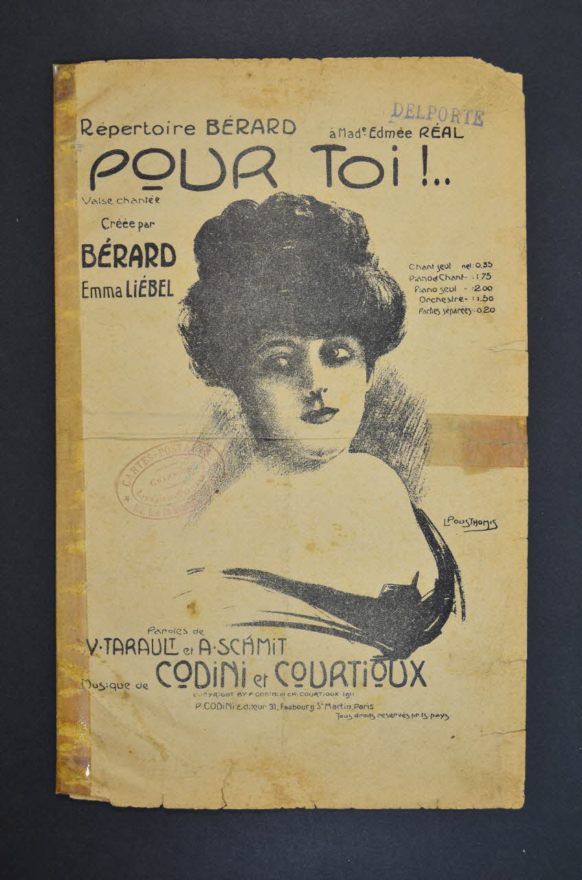 A. Schmit ; Valentin Tarault ; Pierre Codini ; Charles Courtioux ; Adolphe Bérard ; Emma Liébel chanson petit format Île-de-France, France 1911 1966.162.1 Photo Mucem