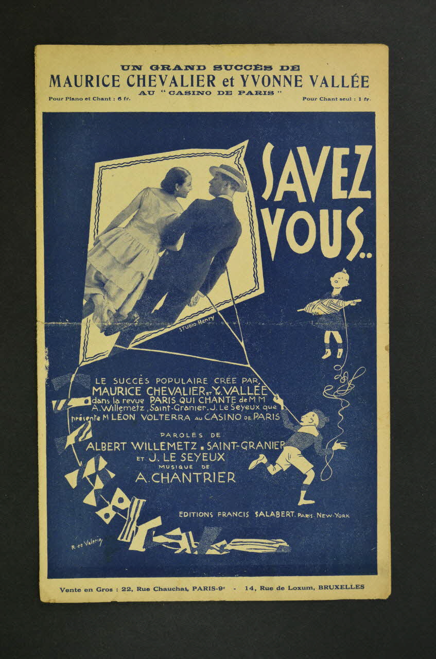 Charles Saint-Granier ; Albert Willemetz ; Jean Le Seyeux ; Albert Chantrier ; Maurice Chevalier ; Yvonne Vallée ; Salabert chanson petit format Île-de-France, France 1925 1966.162.16 Photo Mucem