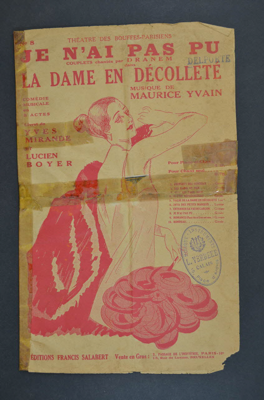 Lucien Boyer ; Yves Mirande ; Maurice Yvain ; Salabert chanson petit format Île-de-France, France 1923 1966.162.5 Photo Mucem