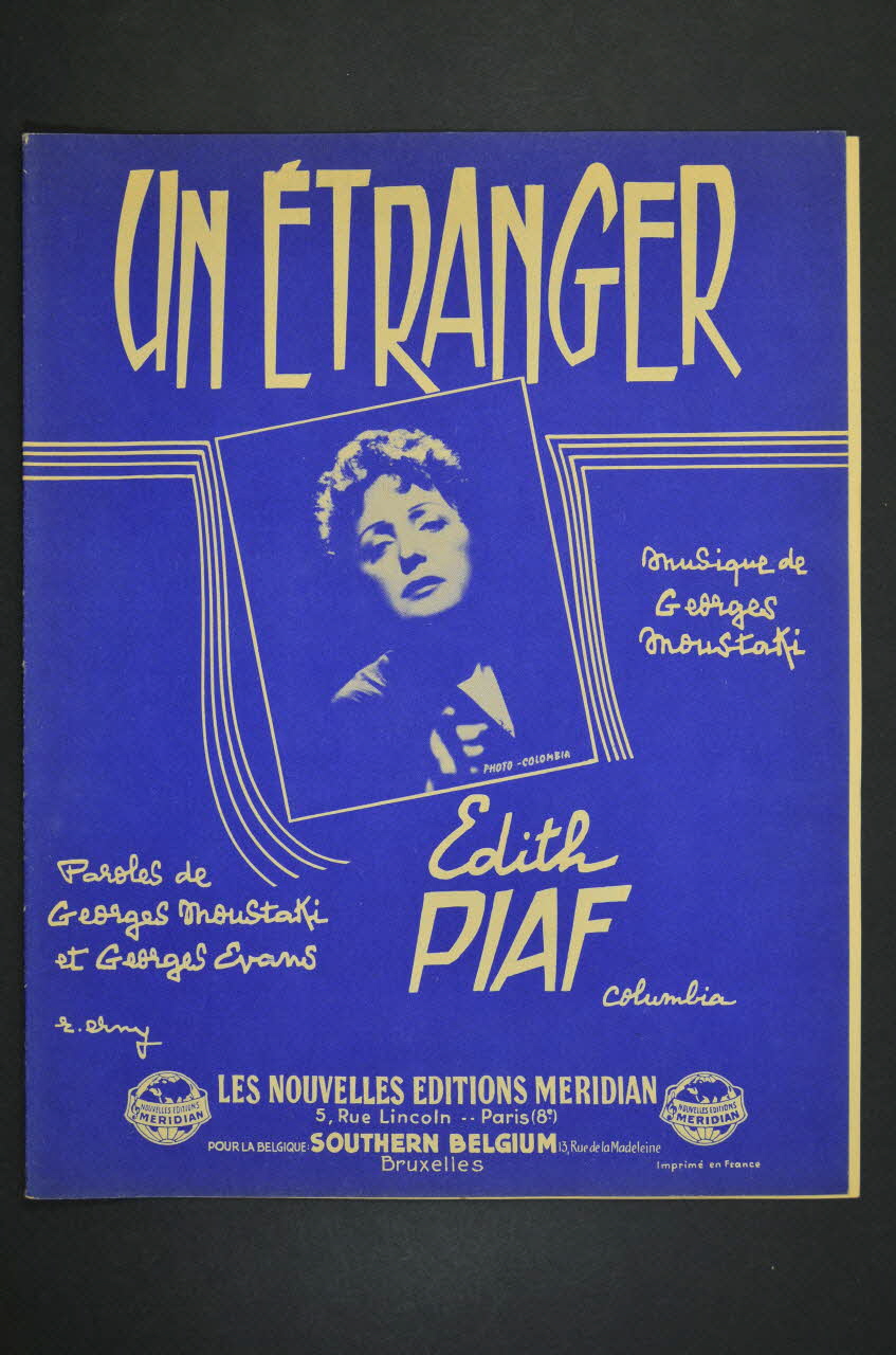 Georges Evans ; Georges Moustaki ; Edith Piaf ; Méridian, Les Nouvelles éditions; chanson petit format Paris 8ème 1958 1965.166.24 Photo Mucem