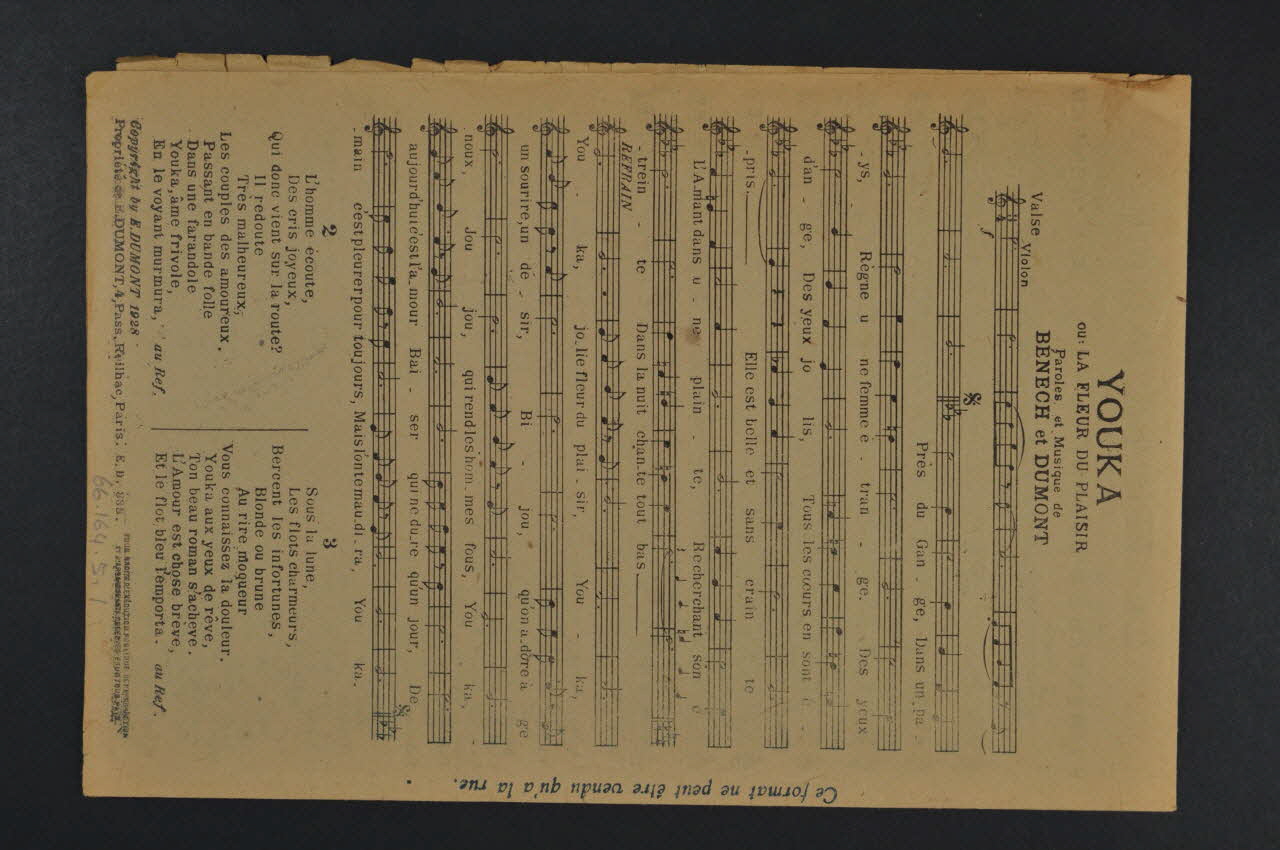 Ernest Dumont ; Ferdinand Louis Bénech ; Désiré Berniaux ; Romain Desmoulins chanson petit format Île-de-France, France 1928 1966.164.5 Photo Mucem