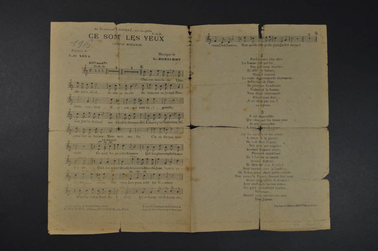 E. De Nève ; G. Robichon ; H. Delormel chanson petit format Île-de-France, France 1916 1966.165.26 Photo Mucem