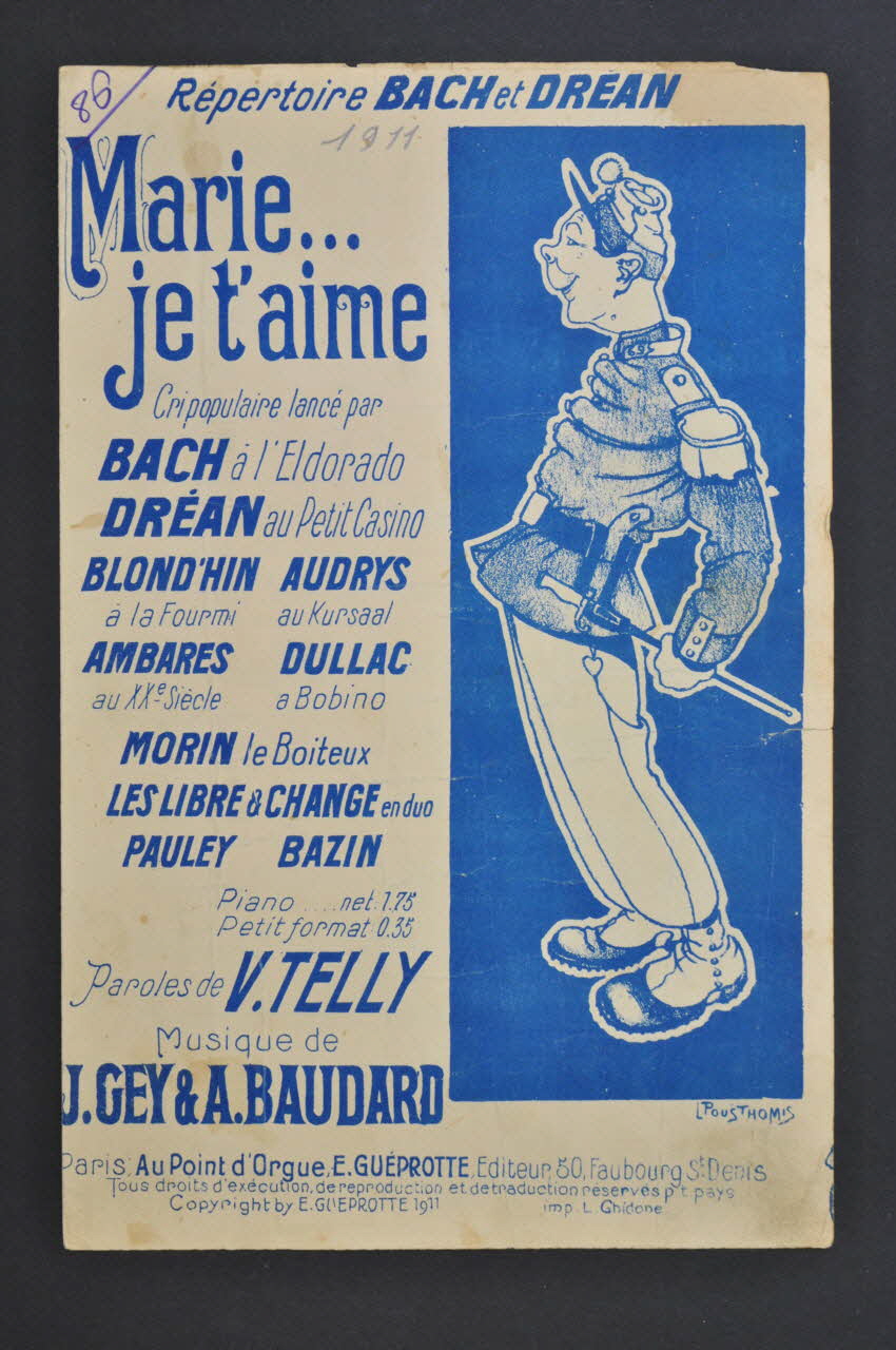 A. Baudard ; J Gey ; Vincent Telly ; Bach ; Dréan ; Emile Guéprotte chanson petit format Île-de-France, France 1911 1966.165.28 Photo Mucem