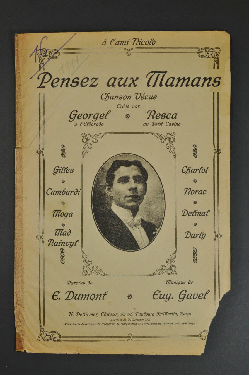 Ernest Dumont ; Eugène Gavel ; Georgel ; H. Delormel chanson petit format Île-de-France, France 1911 1966.165.35  Photo Mucem