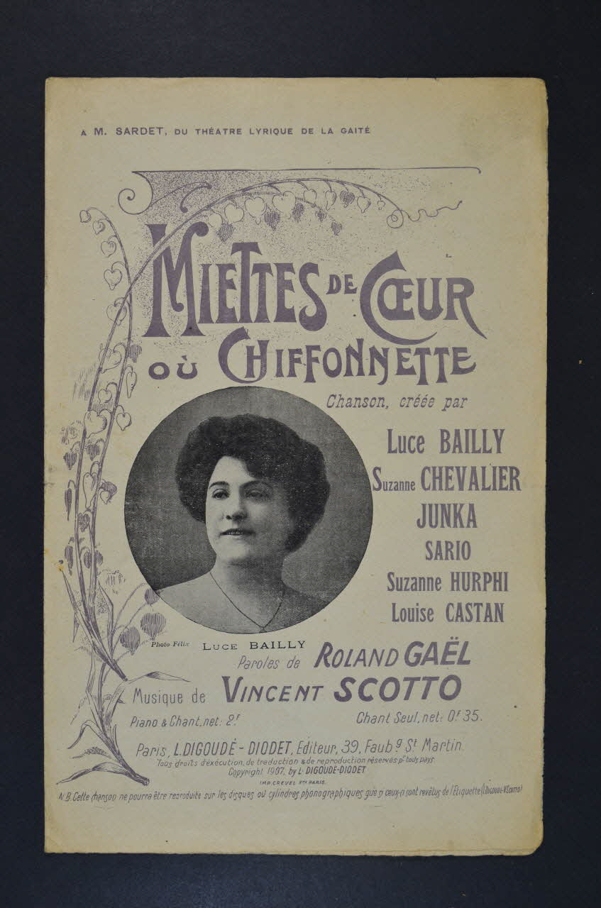 Vincent Scotto ; Roland GaëL ; Luce Bailly ; Digoudé-Diodet; chanson petit format 1907 1965.168.11 Photo Mucem