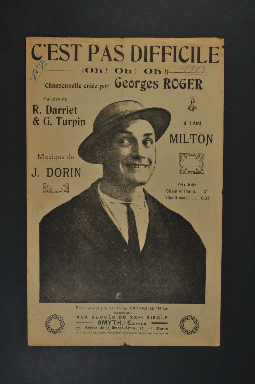 G. Turpin ; R. Darriet ; J. Dorin ; Georges Roger ; Smyth chanson petit format 1913 1966.165.52 Photo Mucem
