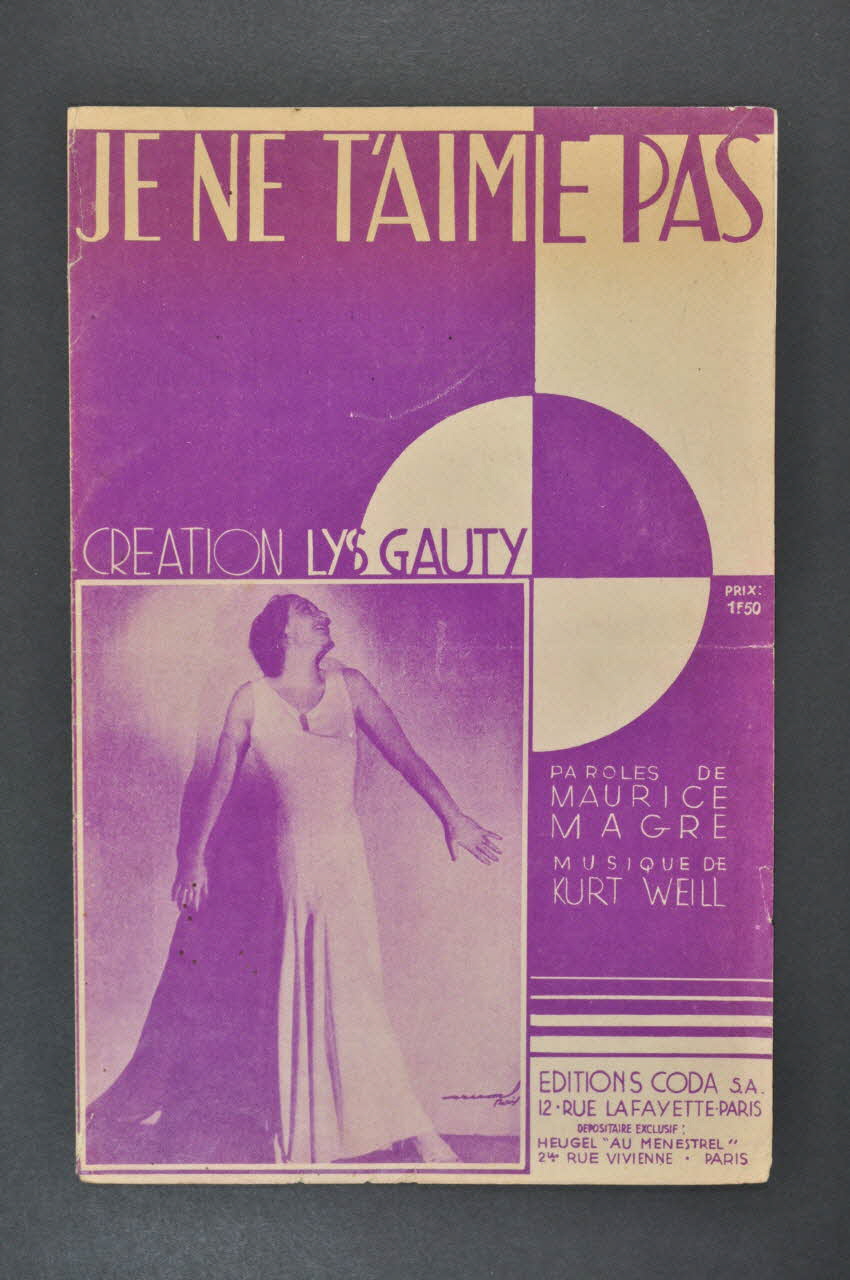 Kurt Weill ; Maurice Magre ; Lys Gauty ; Coda S.A. chanson petit format 1934 1965.168.20 Photo Mucem