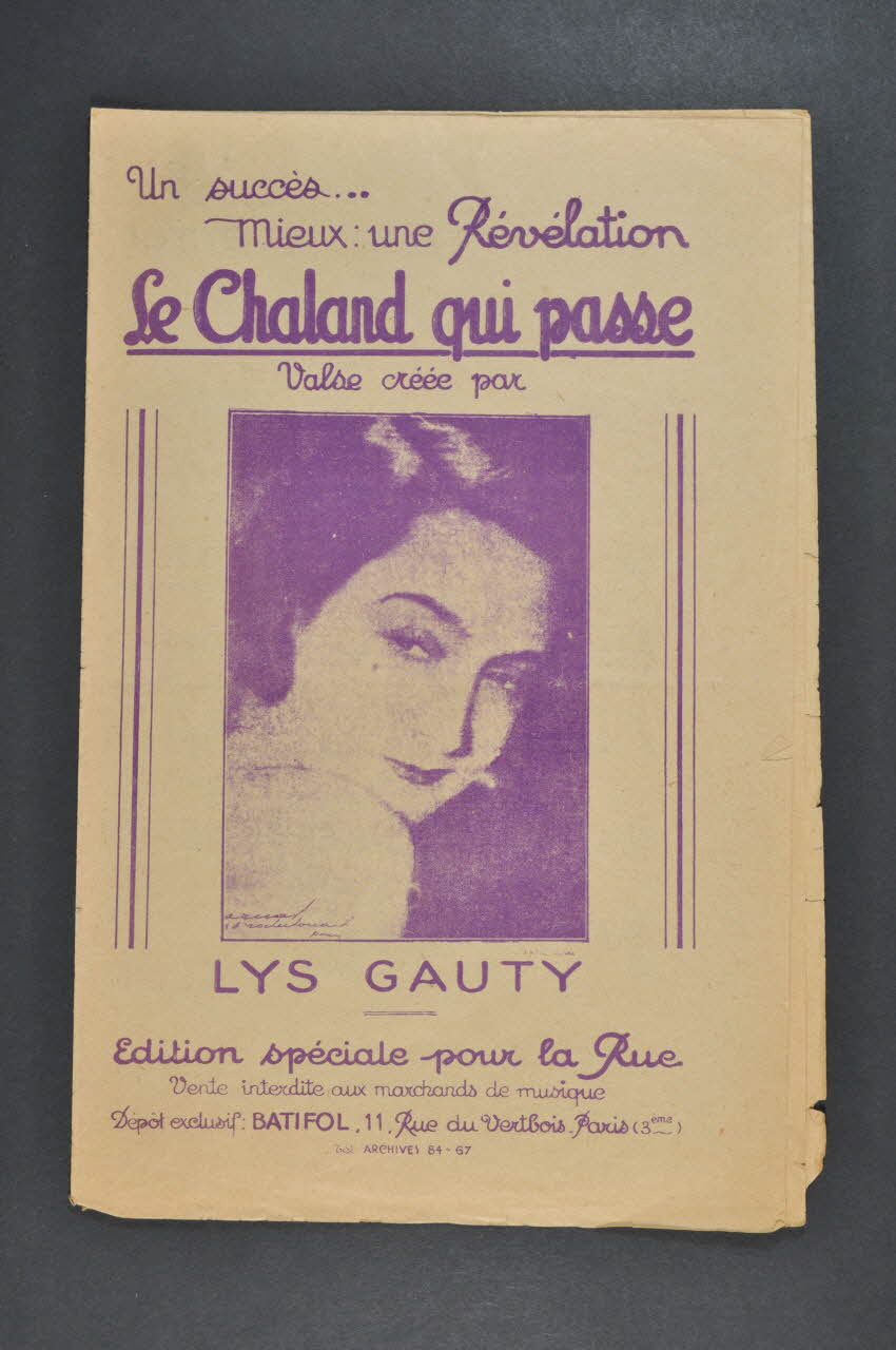 Cesare A. Bixio ; André de Badet ; Lys Gauty ; Batifol chanson petit format 1932 1965.168.24 Photo Mucem