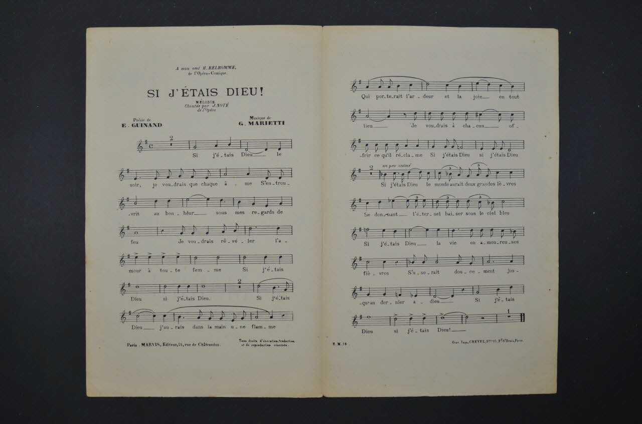 G. Marietti ; E. Guinand ; Jean Noté chanson petit format 1905 1965.168.26  Photo Mucem