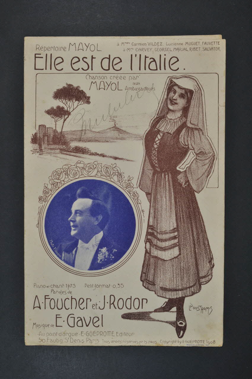 Jean Rodor ; Armand Foucher ; Eugène Gavel ; Félix Mayol ; Emile Guéprotte chanson petit format 1908 1965.168.29 Photo Mucem